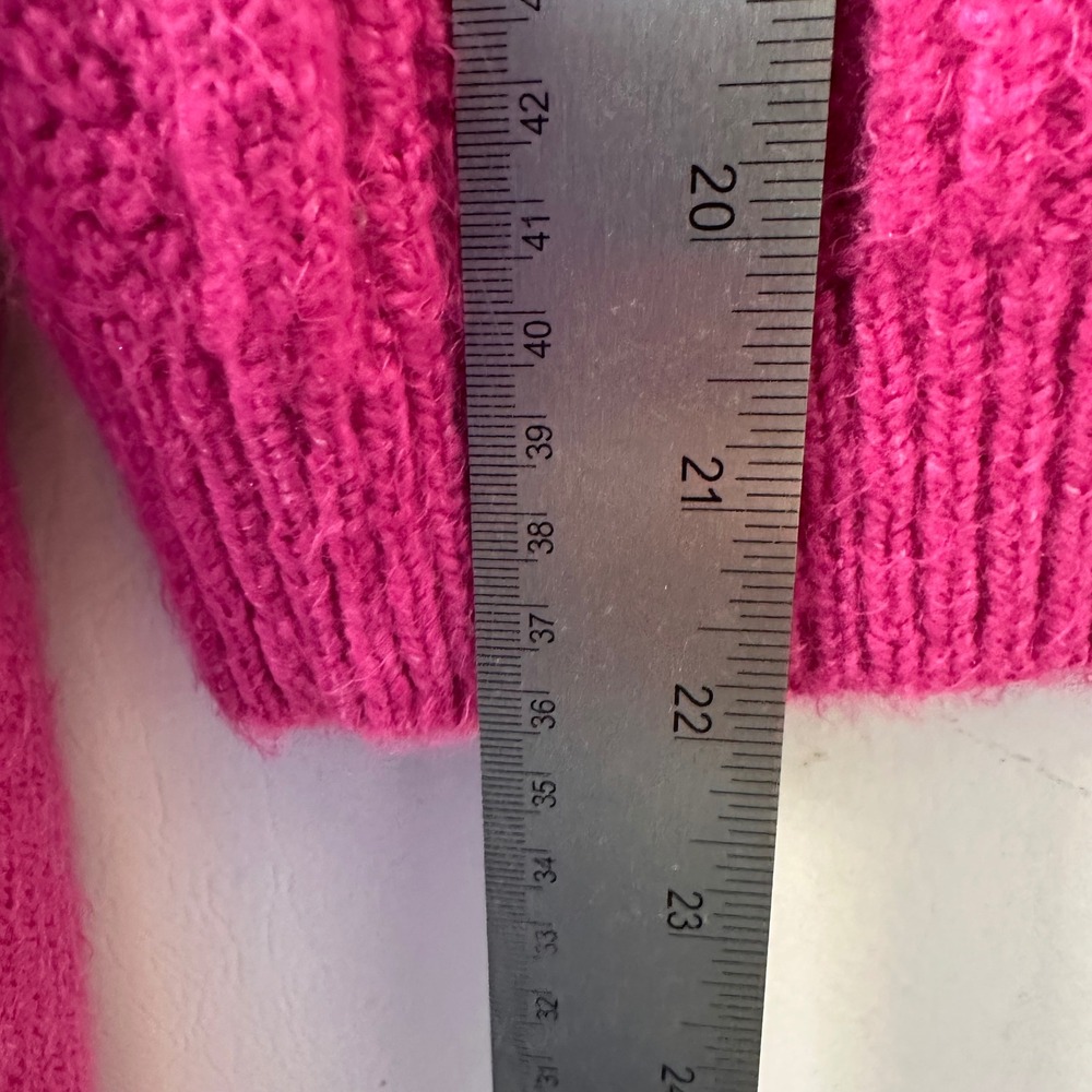 Free People Large Sweater Pink Cable Knit Polo Collar Boho Barbiecore Vibrant - Picture 5 of 8